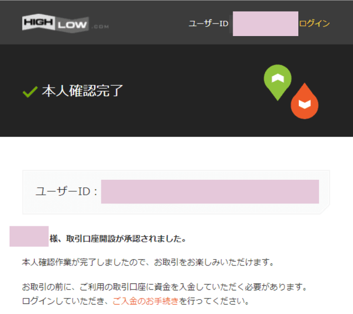 新規口座開設完了メールが届く