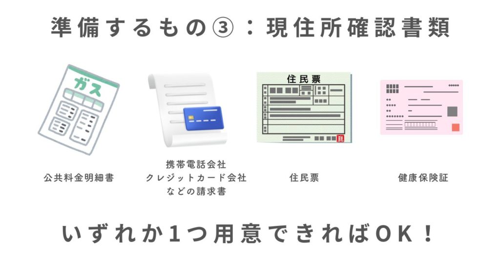準備するもの③：発行から6ヶ月以内の現住所確認書類
