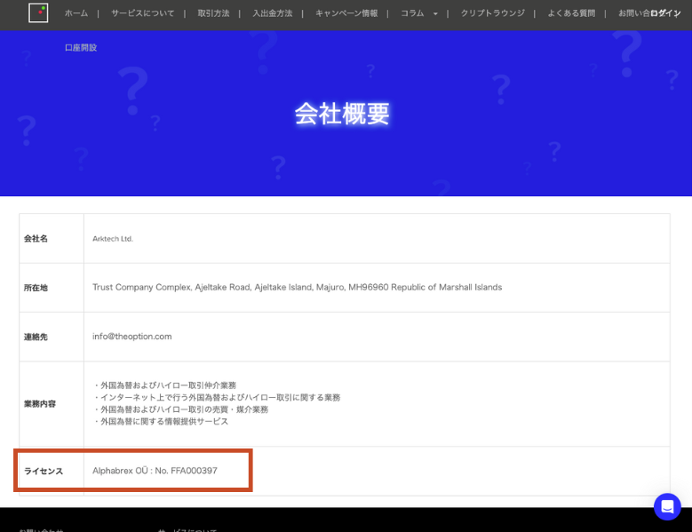 ザオプションが所有している金融ライセンス